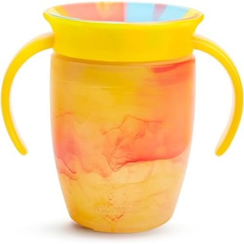 Munchkin Miracle 360 Sippy Cup for 6 Month Old, Spill Proof Baby and Toddler Cups with Transition Handles, 7 Ounce, Tropical Swirl, Yellow/Multi