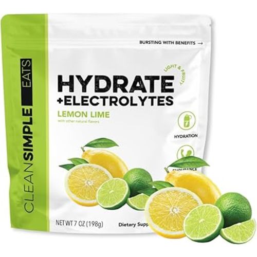 Clean Simple Eats Hydration Drink Mix with Electrolytes & Amino Acids, Naturally Sweetened Powder for Hydration & Recovery, No Artificial Ingredients, Gluten Free, Lemon Lime Flavor, 30 Servings