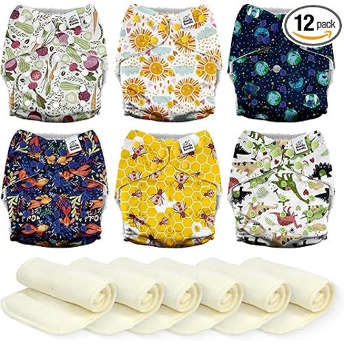Mama Koala 3.0 Cloth Diapers for Babies, 6 Pack One Size Washable and Reusable Pocket Diapers for Newborns and Toddlers (Animals and Earth)