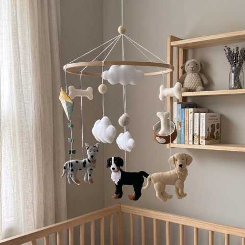 Custom Dog Baby Mobile with Border Collie, Labrador, Husky Mix, Kite Nursery Decor