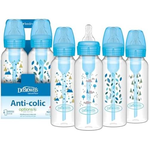 Dr. Brown's Anti-Colic Options+ Narrow Baby Bottle, Nature, 8 oz, 4-Pack