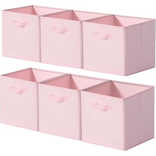 Cupic Cupid 13x13 Storage Cubes, 6 Pack Open Storage Bins with Handles, Storage Cube Organizer for Clothes and Toys, Collapsible Cube Bins for Closet, Shelves, Offices, Pink