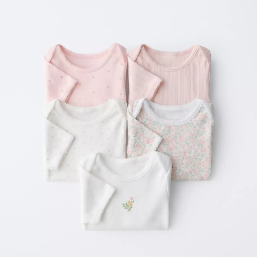FIVE-PACK OF SHORT-SLEEVED FLORAL BODYSUITS - Pink | ZARA United States