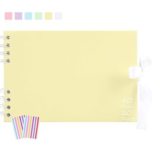 Scrapbook Album, 6"x8.5" Scrapbooking Photo Album with 40 Pages White Blank Inner Paper, Yellow Kraft Cover Album for Pictures, Memory Book for Baby Wedding Family Travel Graduation