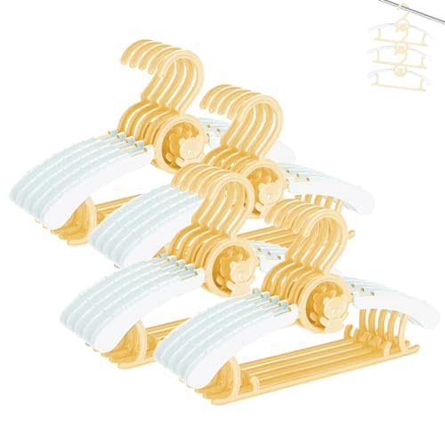 Baby Clothes Hangers 20 Pack Plastic Kids Hangers Space Saving for Closet | Yellow Hanger for Toddler Girl and Boy - Lightweight Anti-Slip Cascading Padded Slim Extendable Adjustable Pants Bear Hangar