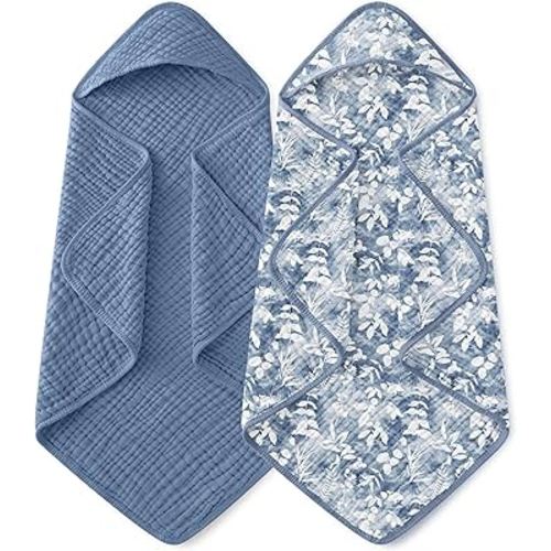 Yoofoss Hooded Baby Towels for Newborn 2 Pack 100% Muslin Organic Cotton Baby Bath Towel with Hood for Babies, Infant, Toddler and Kids, Large 32x32Inch, Soft and Absorbent Newborn Essential