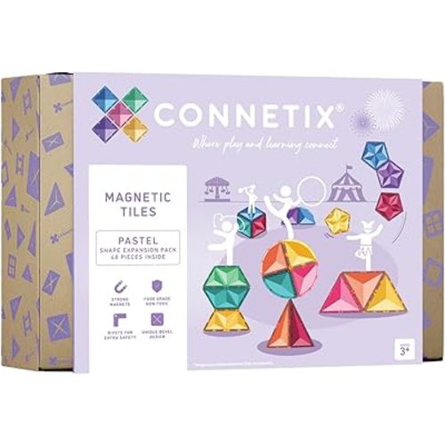 CONNETIX Magnetic Tiles Pastel Shape Expansion Pack, 48 Pieces