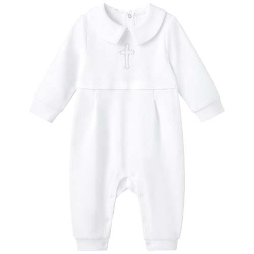 pureborn Baby Boys Baptism Romper Cotton Long Sleeve Christening Jumpsuit For Infant Boy Baptism Outfit White Newborn