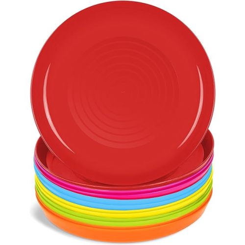 Kids Plates Set of 12 - Toddler Plastic Dinner Plates - BPA FREE, Microwave & Dishwasher Safe, Brightly Colored 7 Inch