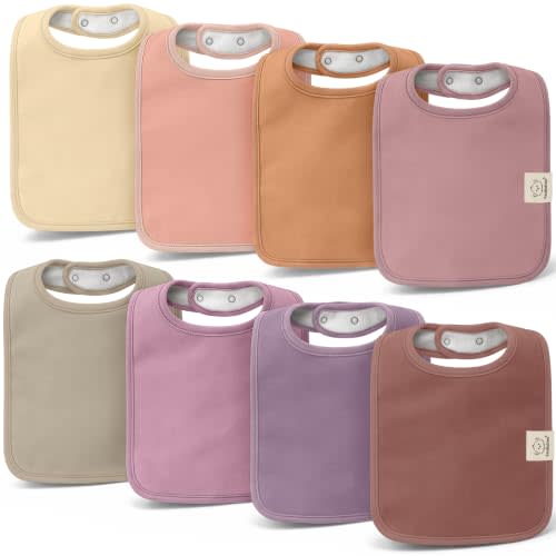 KeaBabies 8-Pack Organic Baby Bibs for Boys, Girls Drool Bibs (Mauve) | Super Absorbent Cotton Bibs for Teething and Drooling Newborn, Toddler, Ultra Soft, Machine Washable, Gender Neutral Colors