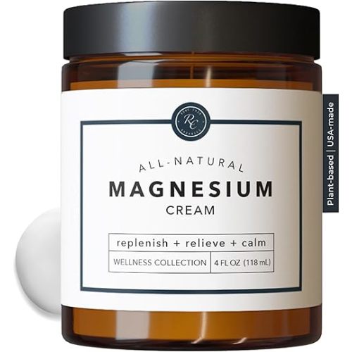 Rowe Casa Organics Natural Magnesium Cream with Raw Shea Butter & Essential Oils – Topical Magnesium Body Cream for Relaxation & Skin Moisturizing – Non-Greasy Massage Lotion – 4 Fl Oz