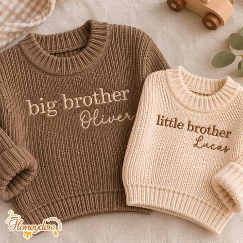 Embroidered Custom Big Bro Lil Bro Matching Knit Sweater, Big Brother Toddler, Lil Bro Knit Romper, Matching Sibling Sweater, Big Bro Gift