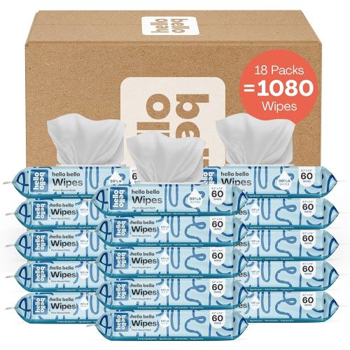 Hello Bello Extra Gentle Unscented Baby Wipes, Plant Based, Made with 99% Water and Aloe for Babies and Kids, 1080 Count