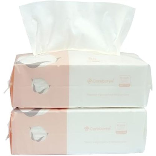 Careboree Extra Thick Dry Wipe, Disposable Face Drying Towel 100% Cotton, Lint-Free Cotton Tissues (2 Pack)