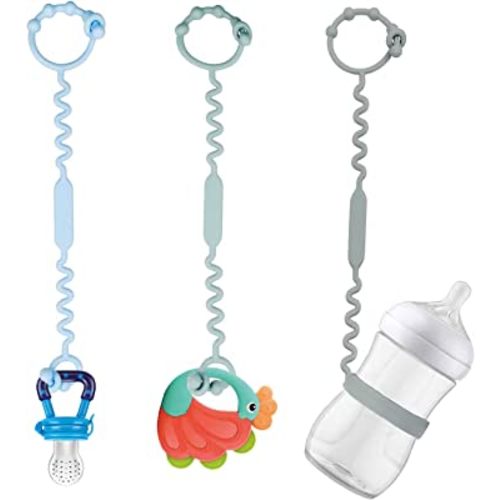 Toy Straps for Baby, Pacifier Holder Clip with self-Adjusting Bayonet, Pure Silicone Material Without BPA; Can be Used for teethers, Feeding Bottles, Toys, Baby Cribs, high Chairs(blue-3ps)