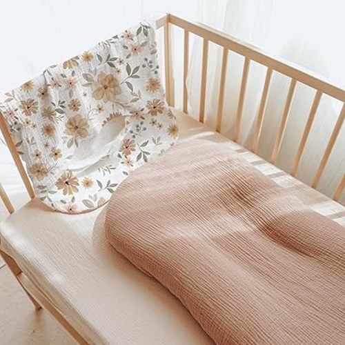 Konssy Muslin Baby Lounger Cover 2 Pack, 100% Cotton Newborn Lounger Cover, Soft and Breathable Baby Nest Slipcover for Boys Girls (Peach, Flowers)