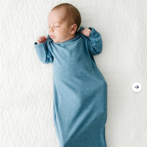 Heather Blue Ribbed Infant Gown - Little Sleepies