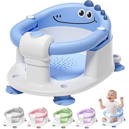 TPN Baby Bath Seat for Babies 6 Months & Up, Non-Slip Toddler Bath Seat with 5 PCS Waterproof Emoji Stickers, Portable Infant Bath Seat for Baby(Blue)