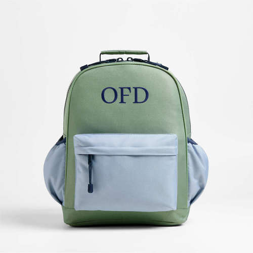 Personalized Dreamer Colorblock Green and Blue Medium Kids Backpack with Side Pockets