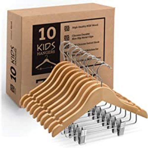 Amazon.com: High-Grade Wooden Childrens/Kids Hangers with Clips (10 Pack) Smooth & Durable Wood Baby Hangers/Nursery Hangers - 12.5 Inch - 360° Hook & Cut Notches- Great Toddler Hanger for Dress Skirts Pants : Home & Kitchen