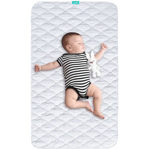 Crib Mattress Protector Pad Cover Quilted Waterproof Incontinence Bed Pads Wetting Protection Pad 52" x 28" Reusable & Non-Slip Potty Training Pads for Toddlers (Quilted Improved Thickness)