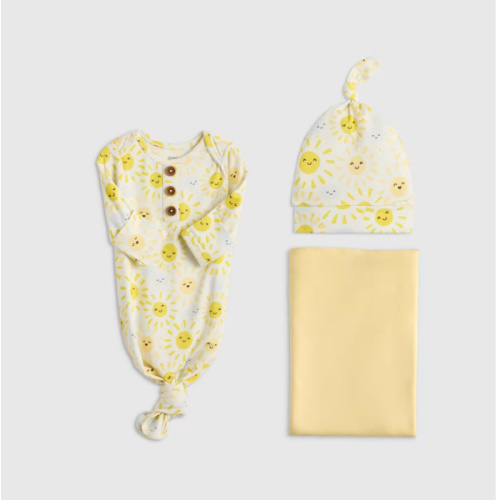 Bamboo Gown, Hat & Swaddle Set in Sunshine