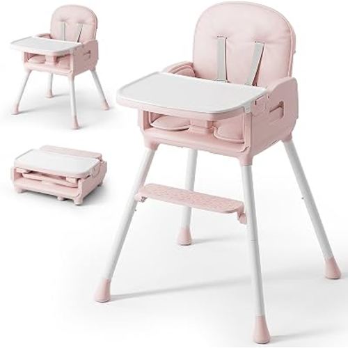 Obee Odee 3-in-1 Portable Baby High Chair for Babies and Toddlers (Pink) | Foldable High Chair for Toddlers with Adjustable Legs & Easy Clean Tray, Travel HighChairs for Indoor and Outdoor Use