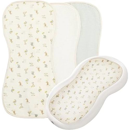 Hombys Washable Baby Changing Pad Cover - Waterproof Muslin Changing Table Pad, 3 Pack - Cream White, Light Green, Animals