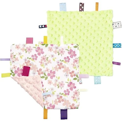 CREVENT Tag Security Blankets for Babies, Soft Small Loveys for Boys, Baby Comforter Sensory Blanket, Great Gifts for Birthday Baby Shower - 10"X10" Green + Wildflower