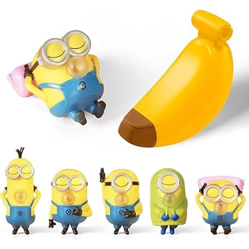 Minions Blind Box Figures Toys, Banana Rocking Sleeping Bag Squeeze Toys, Keychain Stress Relief Toys, Banana Stress Toys to All Ages, Squishy Stress Toys for Kids Boys Girls, 1 Pack