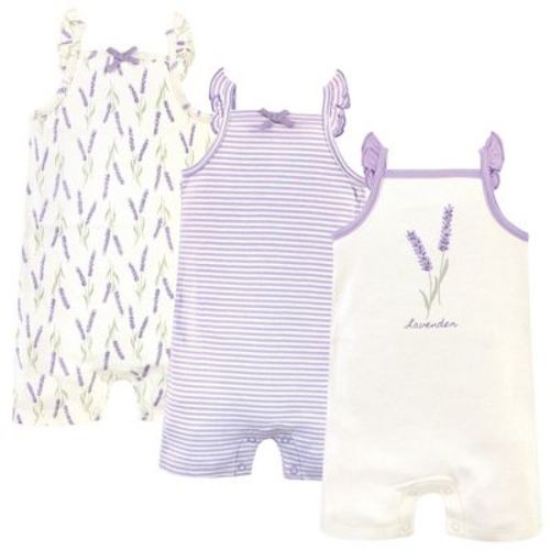 Touched by Nature Baby Girl Organic Cotton Rompers 3pk, Lavender, 0-3 Months