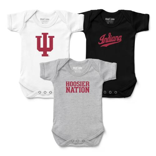 3-Pack Indiana Hoosiers Baby Bodysuits - Crimson & Cream Infant Apparel Set - Newborn Gift Bundle