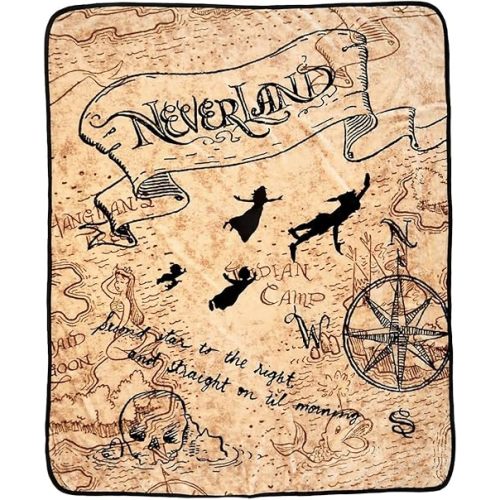 Disney Peter Pan Neverland Map Micro Raschel Throw Blanket 46"x60" (116cm x 152cm)