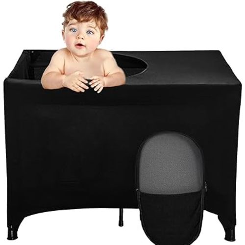 Crib Blackout Cover for Pack and Play,Breathable Blackout Tent for Travel Crib,Portable Stretchy Baby Blackout Tent for Indoor Outdoor Travel