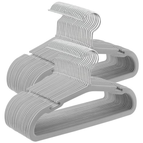 Baby Hangers 50 Pack, 11 x 6.9 Inches, Non-Slip Velvet Kids Hangers for Closet, Space-Saving, Wide Shoulder Notches, Dove Gray