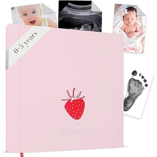 Savor Goods Baby Memory Book – Baby Book Keepsake & Scrapbook Album for First Milestones, Monthly Milestone Photo Album & Journal - Mom to Be Gift Ideas (Strawberry/Pink)