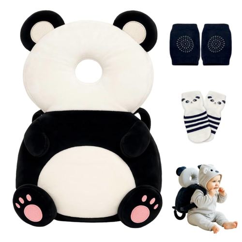 Baby Head Protector Backpack with a Pair of Non Slip Socks and Knee Pads, Baby Pillow Backpack for Falling, Crawling, Adjustable Toddler Head Protector for Infants 6–18 Months