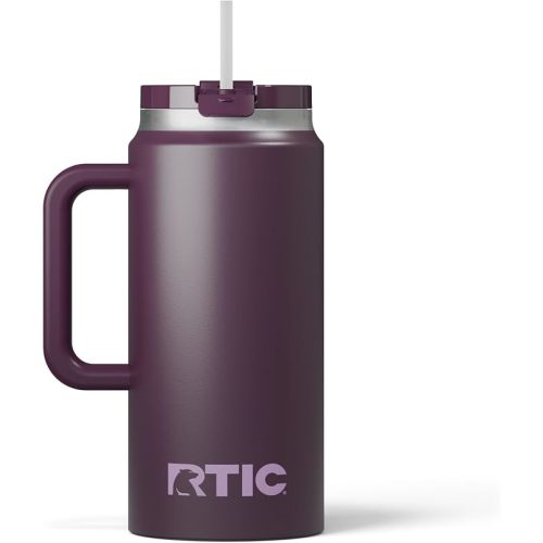 RTIC 64 oz Ceramic Lined Insulated Road Trip Tumbler, Leak-Resistant Lid, White