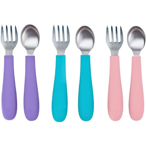 WeeSprout Toddler Utensils, 3 Forks & 3 Spoons, 18/8 Stainless Steel & Food Grade Silicone, Thick Easy-Grip Handles, Perfect Length For New Self Feeders, Gentle On Gums & Teeth, Dishwasher Safe