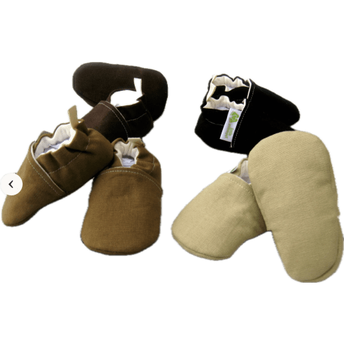 Cotton/Hemp Soft Sole Booties - Dark Khaki, size M