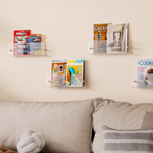 Wrought Studio™ Magazine Rack Wall Mounted, 6 Pack 15" Nursery Bookshelf, Clear Acrylic Kids Floating Shelves Picture Hanging Racks For Baby/toddler/children In Bedroom, Living Room Decor | Wayfair