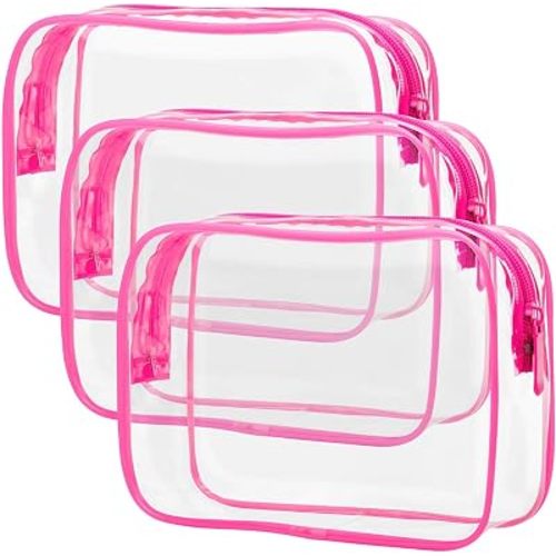PACKISM TSA Approved Toiletry Bag - Clear Makeup Bag Travel, Fuchsia Pink