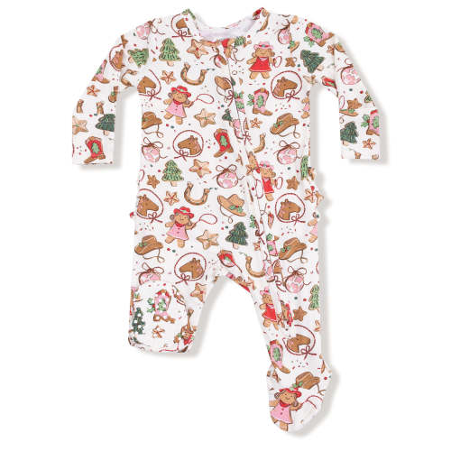 2-Way Zip Ruffle Footie, Cowgirl Christmas