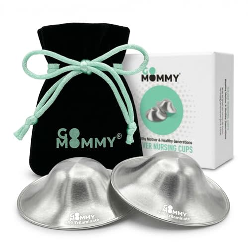 Go Mommy 999 Silver Nursing Cups — Trilaminate 3-Layer Construction | Nipple Shields for Breastfeeding Newborn | Sore Nipple Comfort Between Feeds, Nickel-Free, Regular Size (2 Cups + Storage Bag)