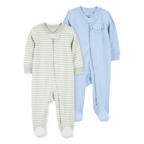 Baby 2-Pack Ribbed 2-Way Zip Sleep & Play Pajamas - Blue/Green - Carter's | Carter's