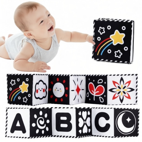 Baby Soft Cloth Book, High Contrast Sensory Tummy Time Toys