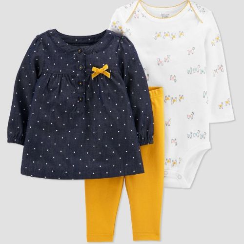 Baby Girls' 3pc Top & Bottom Set - Just One You® made by carter's Blue/Mustard