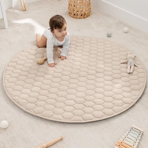 Comfy Cubs Round Kids Play Mat Medium 48in Baby Floor Mat - Sand