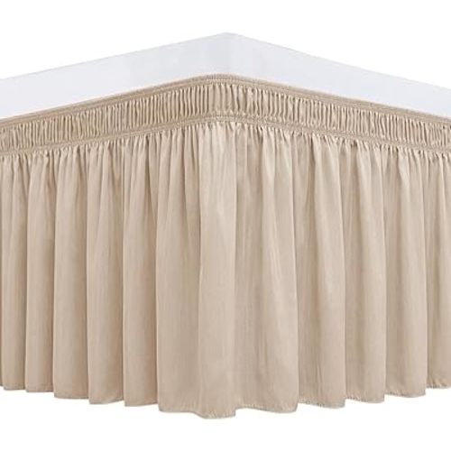 Biscaynebay Wrap Around Bed Skirts for Twin & Twin XL Beds 15" Drop, White Adjustable Elastic Dust Ruffles Easy Fit Wrinkle & Fade Resistant Silky Luxurious Fabric Machine Washable