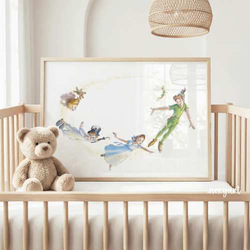 Peter Pan Flying, Peter Pan Print, Peter Pan Watercolor, Peter Wendy Flying, Tinkerbell, Peter Pan Wendy Fly, Friends, Wall Art, Digital